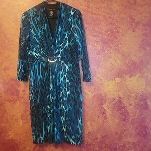 New York & Company Blue Black Sheath Dress V-Neck 3/4 Sleeve